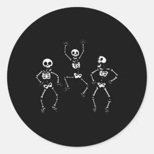 Three Dancing Funny Skeletons Halloween  Classic Round Sticker