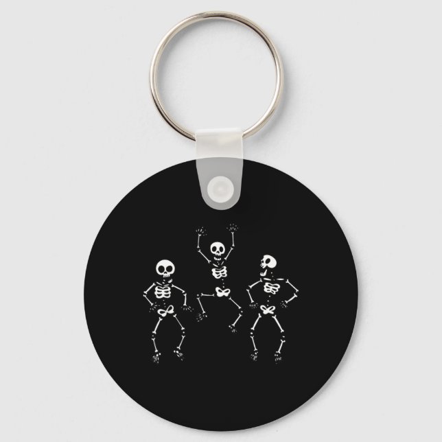 Three Dancing Funny Skeletons Halloween Key Ring (Front)