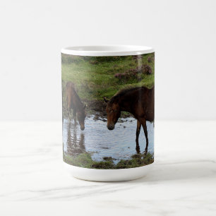 Three Dartmoor Ponies Drinking At Watering Hole Coffee Mug
