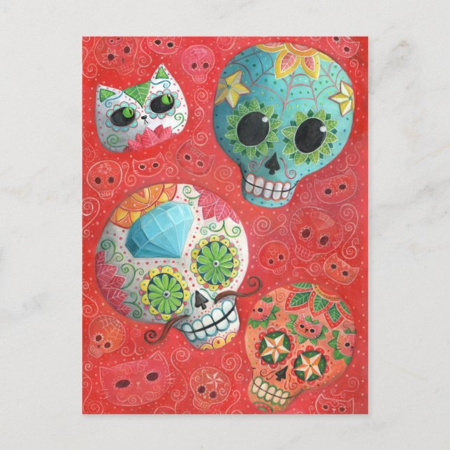 Three Day of The Dead Skulls Postcard (Front)