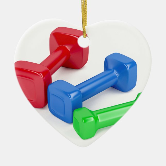 Three different dumbbells ceramic tree decoration (Front)
