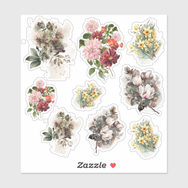 Three different flowers Sticker Sheet (Sheet)