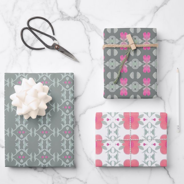 Three Different Patterned Wrapping Paper Sheet (Front)