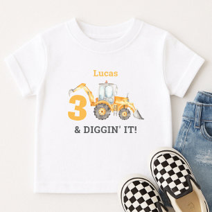 Three & Diggin' It Construction 3rd Birthday Name Toddler T-Shirt