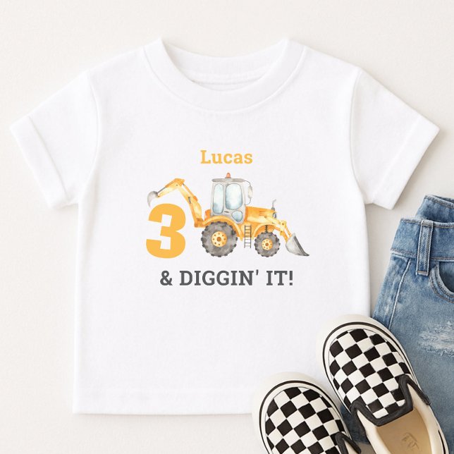 Three & Diggin' It Construction 3rd Birthday Name Toddler T-Shirt (Creator Uploaded)