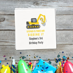 Three & Digging it Construction 3rd Birthday Party Napkin