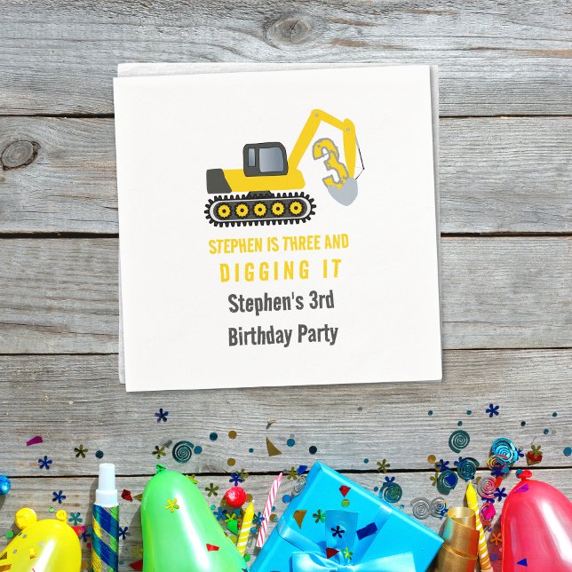 Three & Digging it Construction 3rd Birthday Party Napkin (Creator Uploaded)