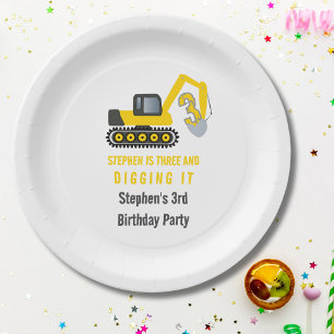 Three & Digging it Construction 3rd Birthday Party Paper Plate