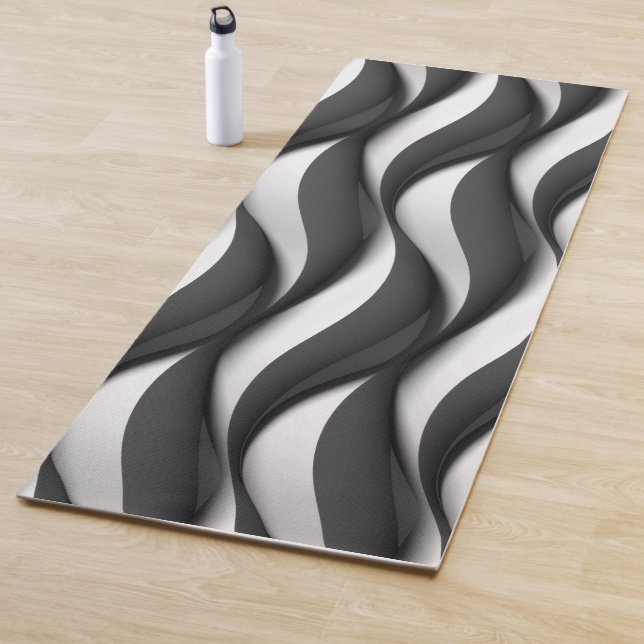 Three Dimensional Black and White Wave Pattern Yoga Mat (In Situ)