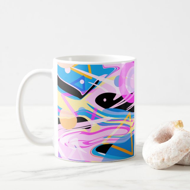 Three Dimensional Geometric Abstract Painting Coffee Mug (With Donut)