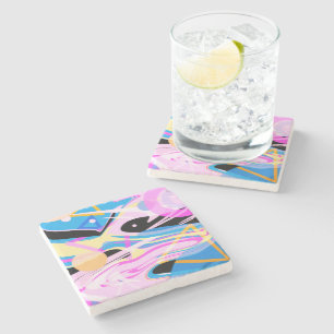 Three Dimensional Geometric Abstract Painting Stone Coaster