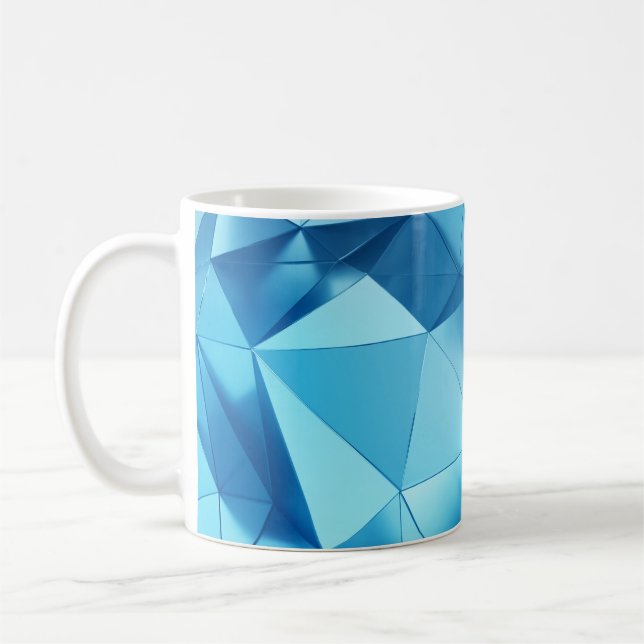 Three-dimensional geometric, metal blue background coffee mug (Left)