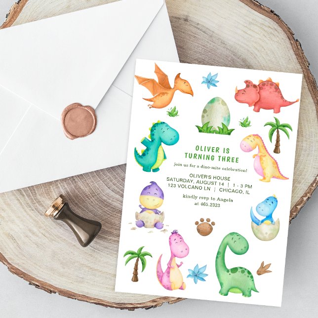Three Dinosaur Birthday Party Invitation (Creator Uploaded)