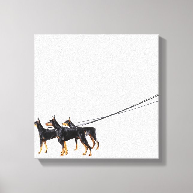 Three Dobermans on leash Canvas Print (Front)