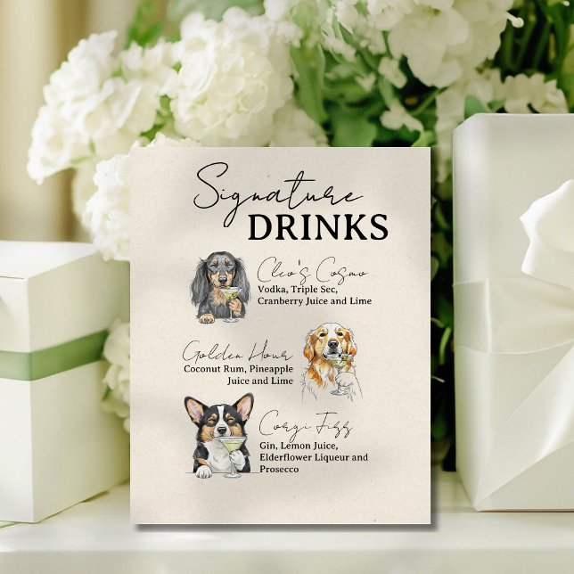 Three Dog Wedding Signature Drinks Bar Sign (Accent your bar with this Three Dog Wedding Signature Drinks Bar Sign!)