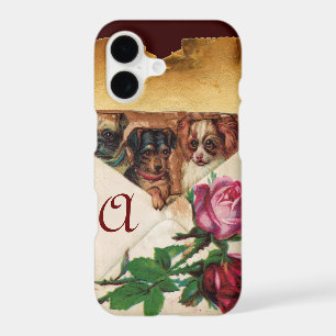 THREE DOGGIES WITH ROSES MONOGRAM