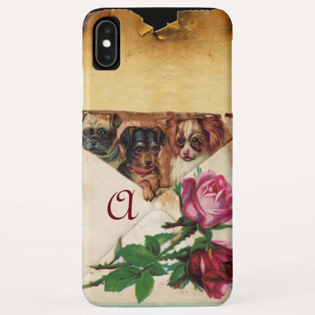 THREE DOGGIES WITH ROSES  MONOGRAM Case-Mate iPhone CASE (Back)