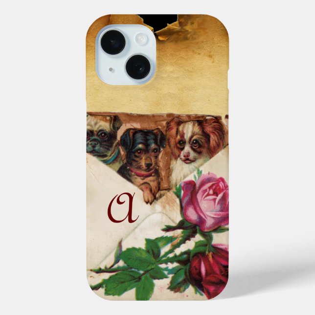 THREE DOGGIES WITH ROSES  MONOGRAM Case-Mate iPhone CASE (Back)