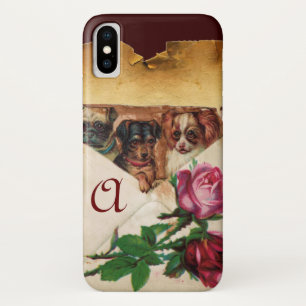 THREE DOGGIES WITH ROSES  MONOGRAM Case-Mate iPhone CASE