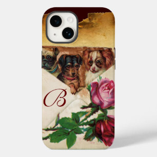 THREE DOGGIES WITH ROSES MONOGRAM iPhone 14 CASE