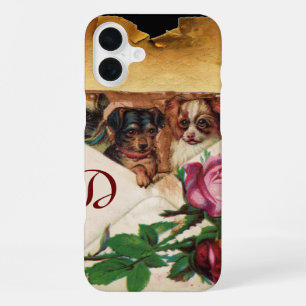THREE DOGGIES WITH ROSES MONOGRAM iPhone 16 PLUS CASE