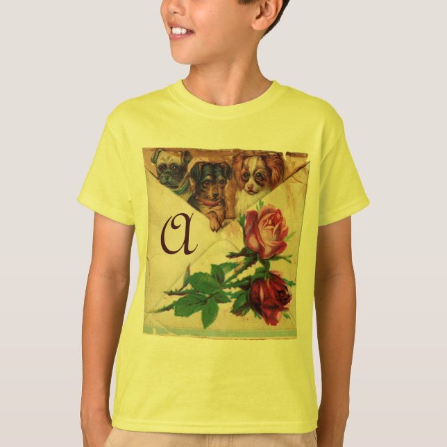 THREE DOGGIES WITH ROSES  MONOGRAM T-Shirt (Front)