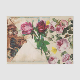 THREE DOGGIES WITH ROSES  MONOGRAM  TISSUE PAPER