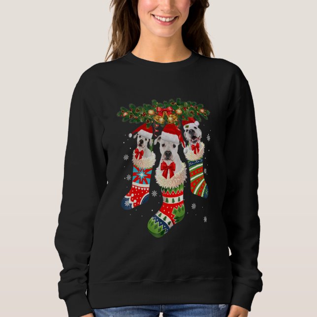 Three Dogo Argentino In Sock Christmas Santa X Mas Sweatshirt (Front)