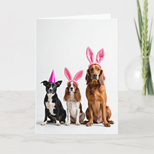 Three Dogs Pink Hats Portrait Card