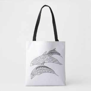 Three Dolphins Adult Colouring Full Tote Bag
