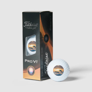 Three Dolphins Leaping At Sunset, Golf Balls