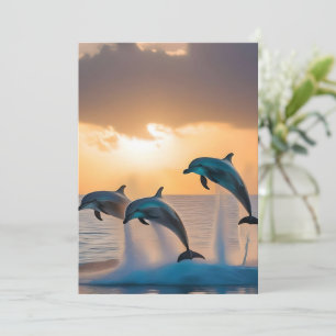 Three Dolphins Leaping At Sunset, Invitation