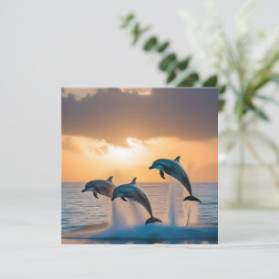Three Dolphins Leaping At Sunset, Save The Date