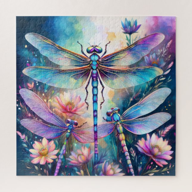 Three Dragonflies in Watercolor Jigsaw Puzzle (Vertical)
