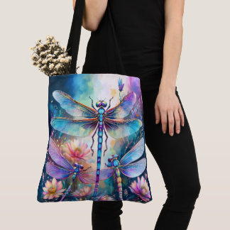 Three Dragonflies in Watercolor Tote Bag