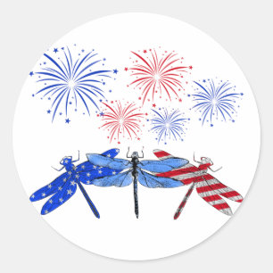 Three Dragonfly American Flag Shirt 4th Of July Classic Round Sticker