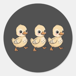 Three Ducklings Walking in a Row – Cute Classic Round Sticker