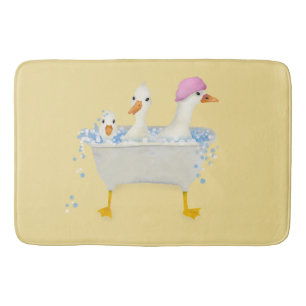 Three Ducks in a Tub whimsical watercolor Bath Mat