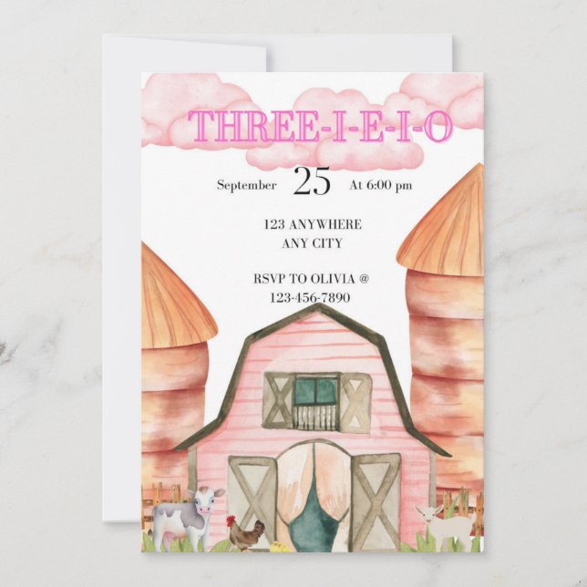 Three-e-i-e-i-o Birthday Invitation (Front)