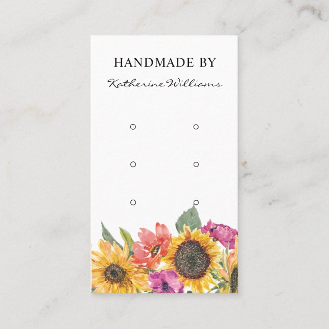 Three Earring Display Card  | Sunflower Floral (Front)