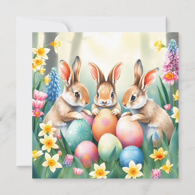 Three Easter Bunnies Holiday Card (Front)