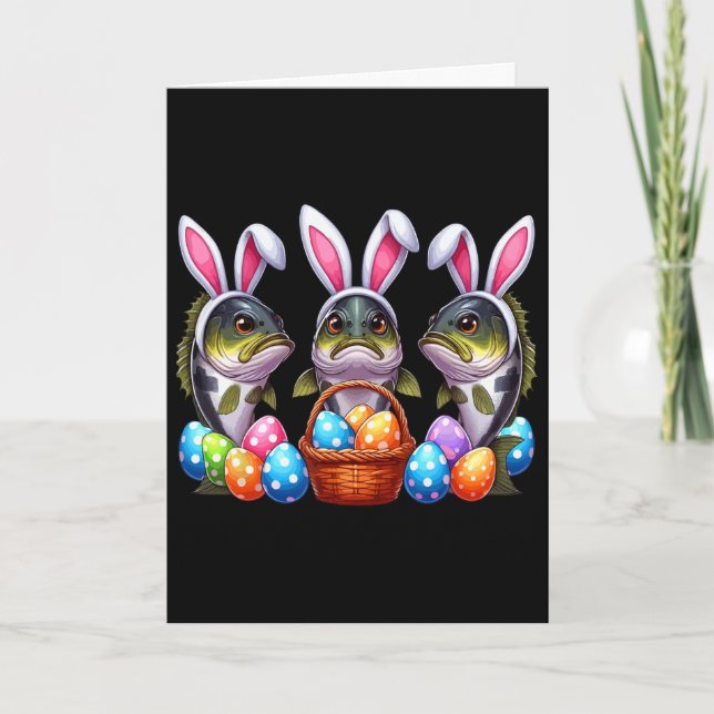 Three Easter Bunny B Fishes Hunting Eggs Sket Colo Card (Front)