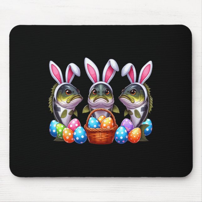 Three Easter Bunny B Fishes Hunting Eggs Sket Colo Mouse Pad (Front)