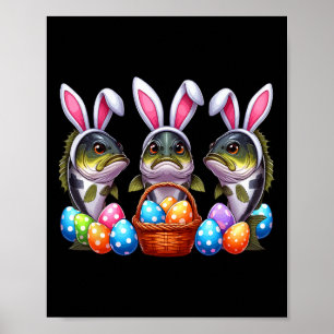 Three Easter Bunny B Fishes Hunting Eggs Sket Colo Poster