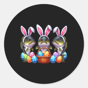 Three Easter Bunny Byb Fishes Hunting Eggs Sket Co Classic Round Sticker
