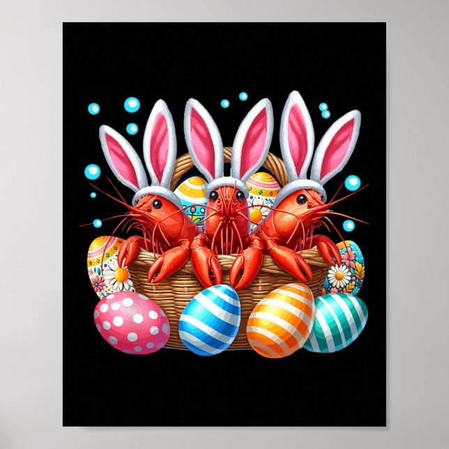 Three Easter Bunny Shrimps Hunting Eggs Bysket Col Poster (Front)