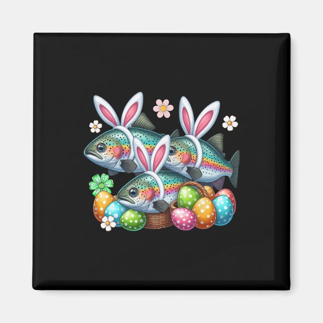 Three Easter Bunny Trout Fishes Hunting Eggs Byske Magnet (Front)