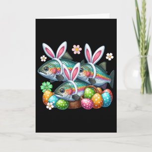Three Easter Bunny Trout Fishes Hunting Eggs Sket  Card