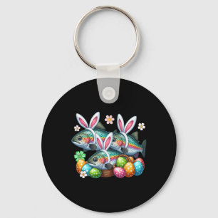 Three Easter Bunny Trout Fishes Hunting Eggs Sket Key Ring
