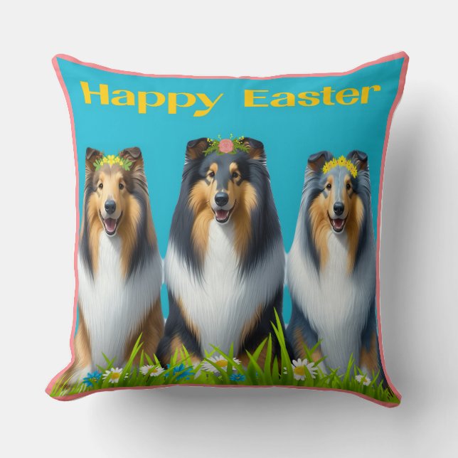 Three Easter Collies Cushion (Front)